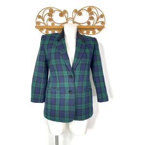 Vintage Requirements Plaid Green blazer velvet collar wool blend 10p